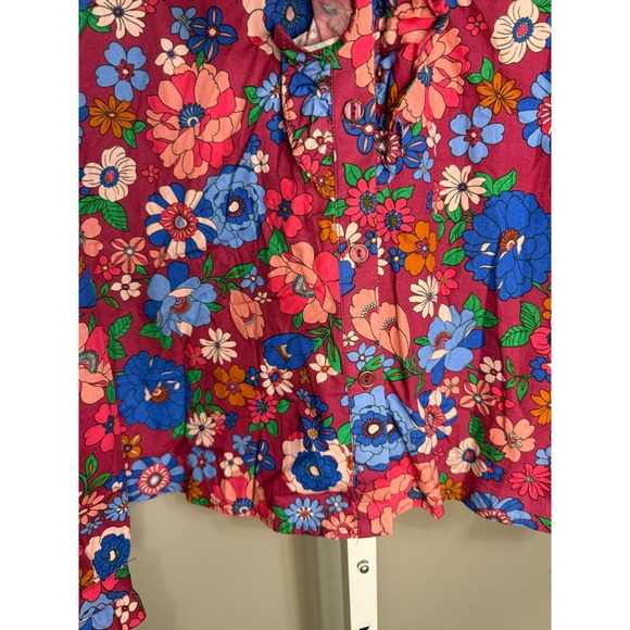 Karlie Magenta London Floral Ruffle Sleeve Blouse Pink Blue Large NWT - Picture 7 of 10